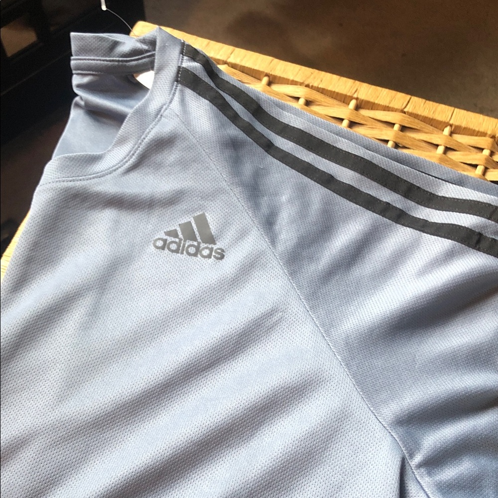 adidas Light Blue Tank Top with Gray Stripes